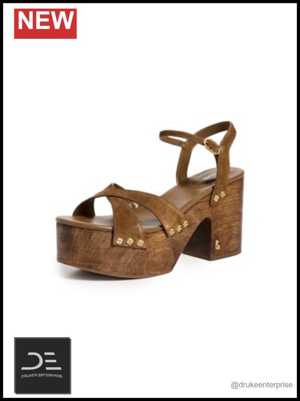 Chunky Block Heel Ankle Strap Suede Sandals Size 4in Heel